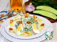 Весенний салат с яйцами и гренками