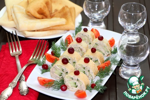 Закуска "Блинчики-рулончики" для праздничного стола