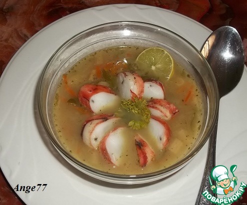 Овощной суп с креветками