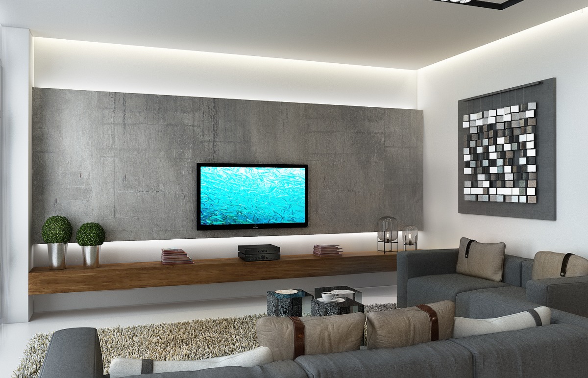 Телевизор на стене в интерьере